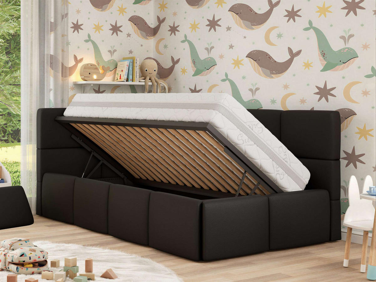 DĚTSKÁ POSTEL ARVO ALTA 90/200 - Černá Ekokůže - Vlevo - černá, textil (90/200cm) - MKS