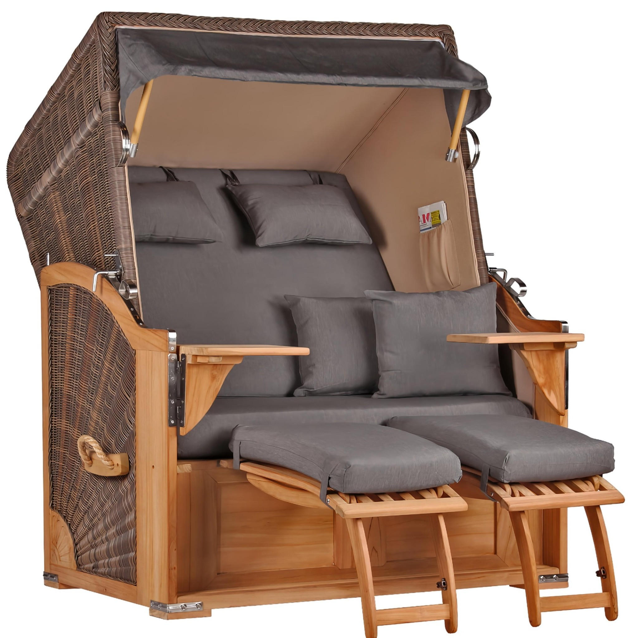 STRANDKORB SEEBLICK 2 Sitzer Teak - Braun/Grau, Metall (125/170/80cm) - Mr. Deko