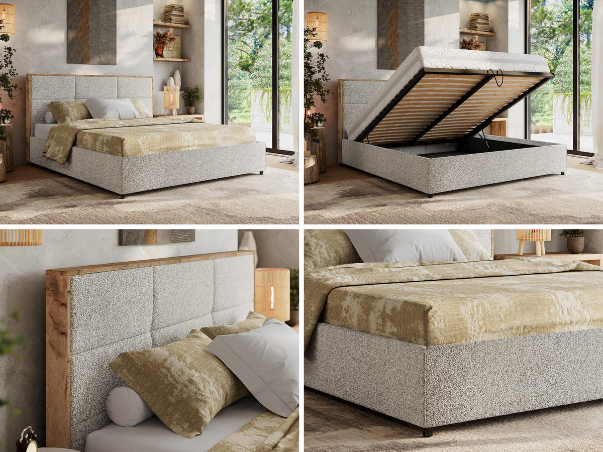 POLSTERBETT LERIO CLASSIC 140/200 - Hellgrau Strukture - Schaum-Matratze - Hellgrau, Textil (140/200cm) - MKS