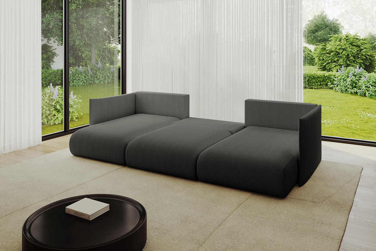 WOHNLANDSCHAFT mit Schlaffunktion und Bettkasten ONESK-U 304x165x40 Dunkelgrau Cord - Dunkelgrau, Holzwerkstoff/Kunststoff (304/90/165cm) - ALTDECOR