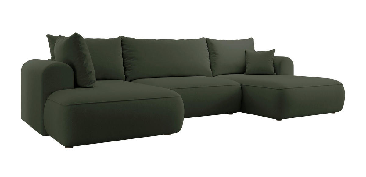 WOHNLANDSCHAFT Ovo Olivgrün Velours - Schwarz/Olivgrün, Textil (375/95/185cm) - Selsey