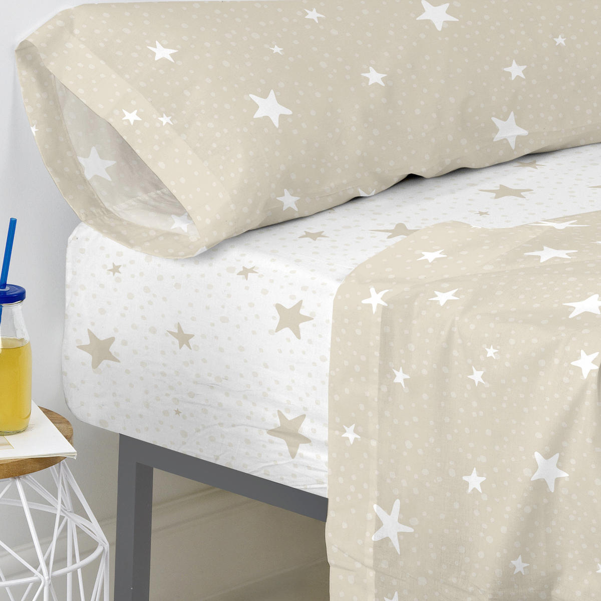 SPANNBETTTUCH little star 105x200x32 cm beige - Beige, Textil (105/200cm) - Happy Friday