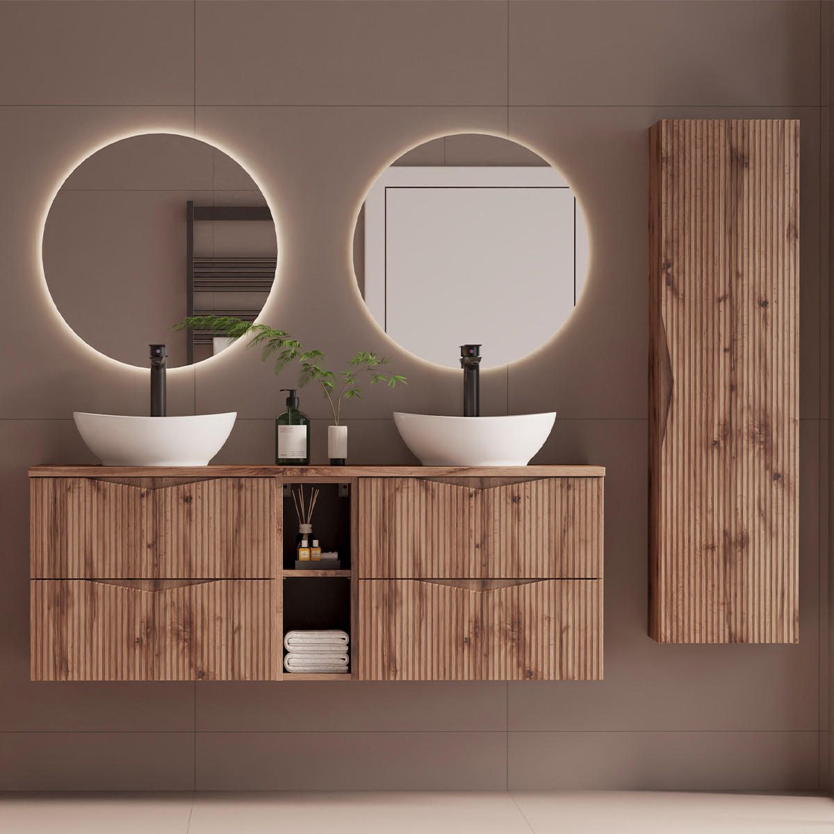 BADMÖBEL Tao 2er-Set Holz - Braun, Holzwerkstoff (140.6/52.2/46.5cm) - Petits-meubles