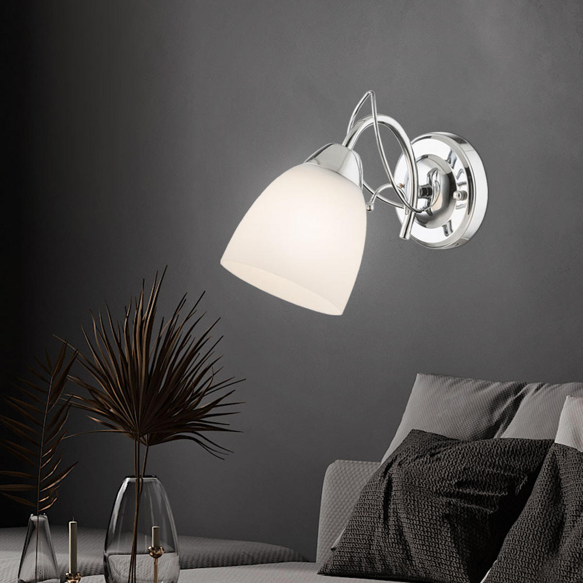 WANDLEUCHTE Chrom Glas Opal Silber - Silberfarben, Glas (11/24/19cm) - Globo Lighting