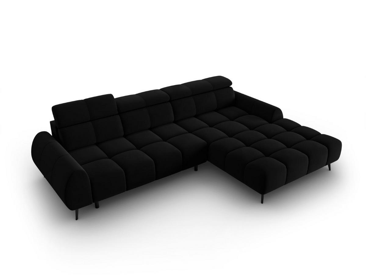 ELEKTRISCHES-ECKSOFA rechts Alyse aus Samt schwarz 5 Sitzplätze - Schwarz, Textil (188/295cm) - Micadoni