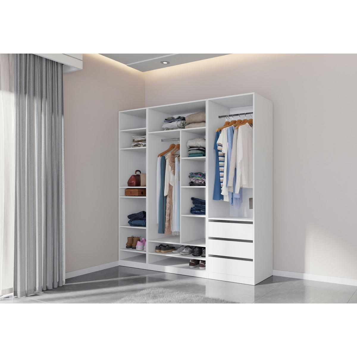 OFFENER-KLEIDERSCHRANK TRES SET E/B Weiß 200/206/51 cm - Weiß, Holzwerkstoff (200/206/51cm) - Marmex Möbel