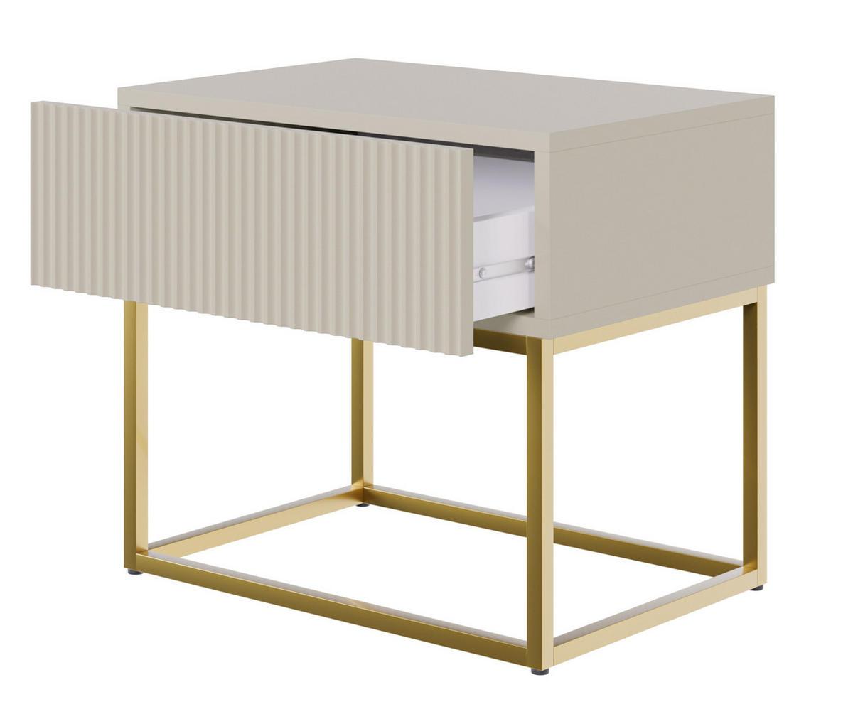 NACHTSCHRANK Veldio Graubeige mit goldenen Metallbeinen 50 cm - Greige/Goldfarben, Holzwerkstoff/Metall (50/44/35.6cm) - Selsey