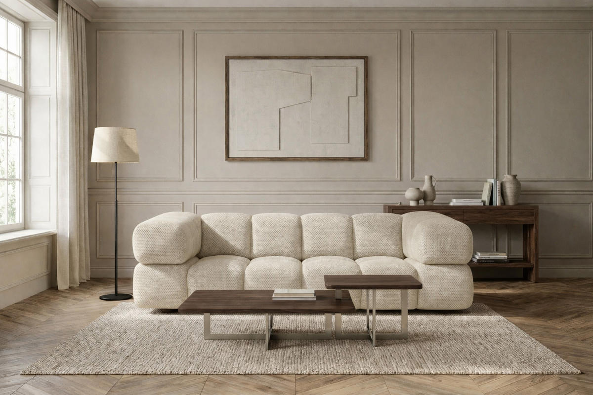 SOFA 3-SITZER, Strukturierter Premiumstoff Sonic, Beige, Averro - Beige, Holz (240/70/96cm) - Kaiser Möbel