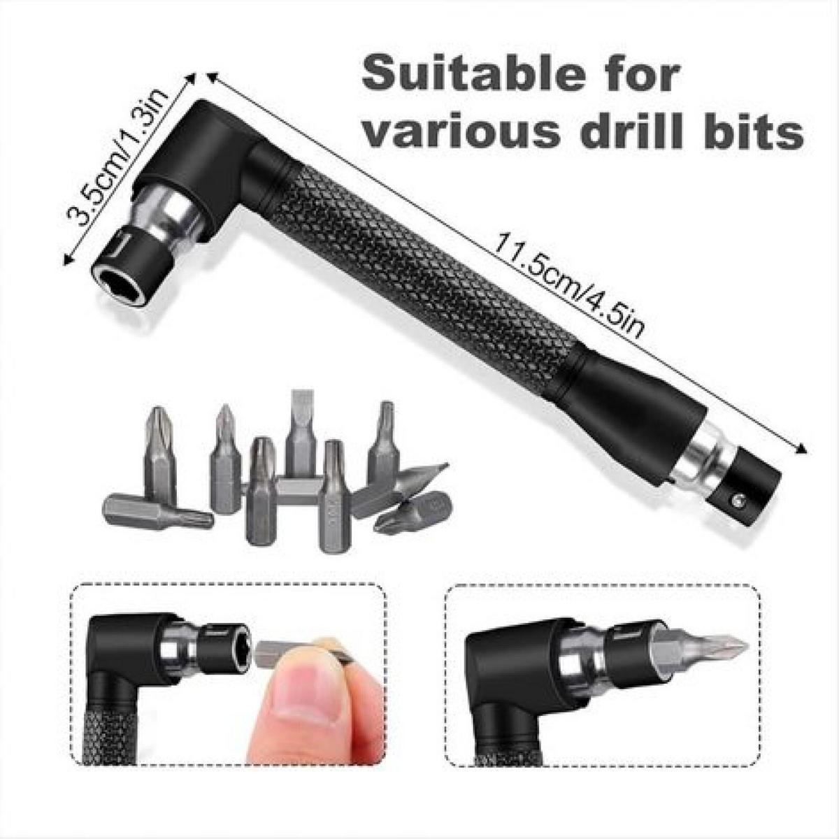BOHRER-SET – 6-teilig – Schwarze lange Bohrer + kurze Bohrer + 3-teiliger Druckluftschrauber + L-förmiger Steckschlüssel - Schwarz, Metall (15/10/5cm) - DCA