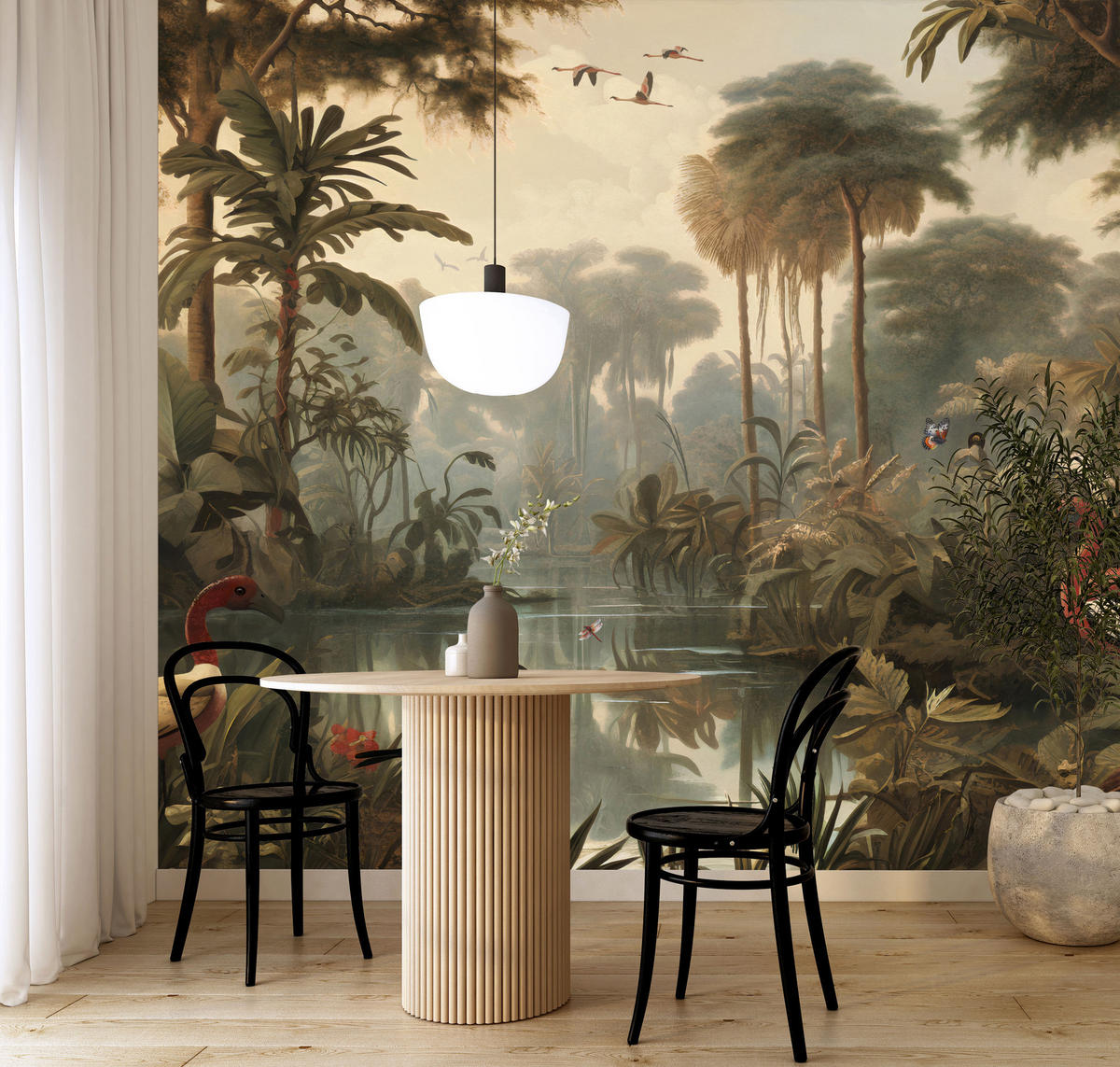 FOTOTAPETE Dschungel Tropische Pflanzen Vögel 100x70 - Gelb/Beige, Papier (100/70cm) - Muralo