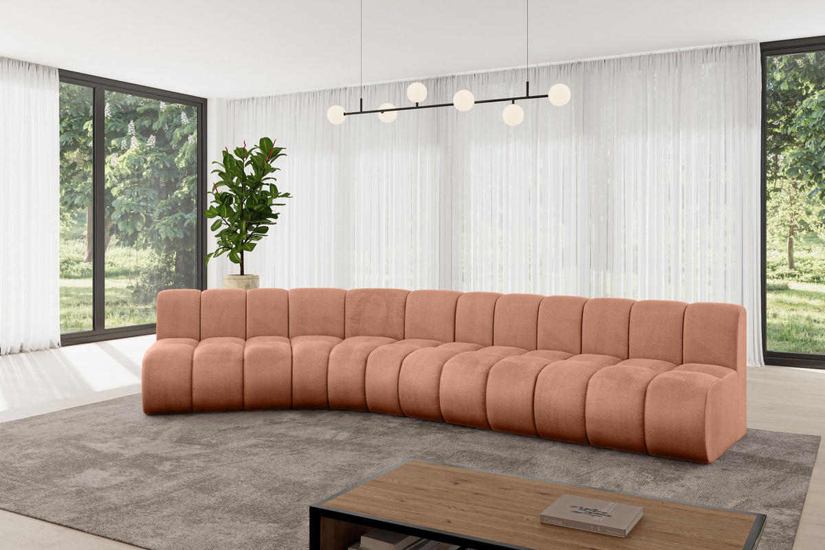 ECKSOFA modulares Sofa Montra-L2 - 381x174x70 cm Apricot - Koralle, Holzwerkstoff/Textil (381/174cm) - ALTDECOR