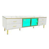 TV Lowboard LED, 4 Schubladen, 2 Glastüren, Weiß - Weiß, Holz (170/47/37cm)