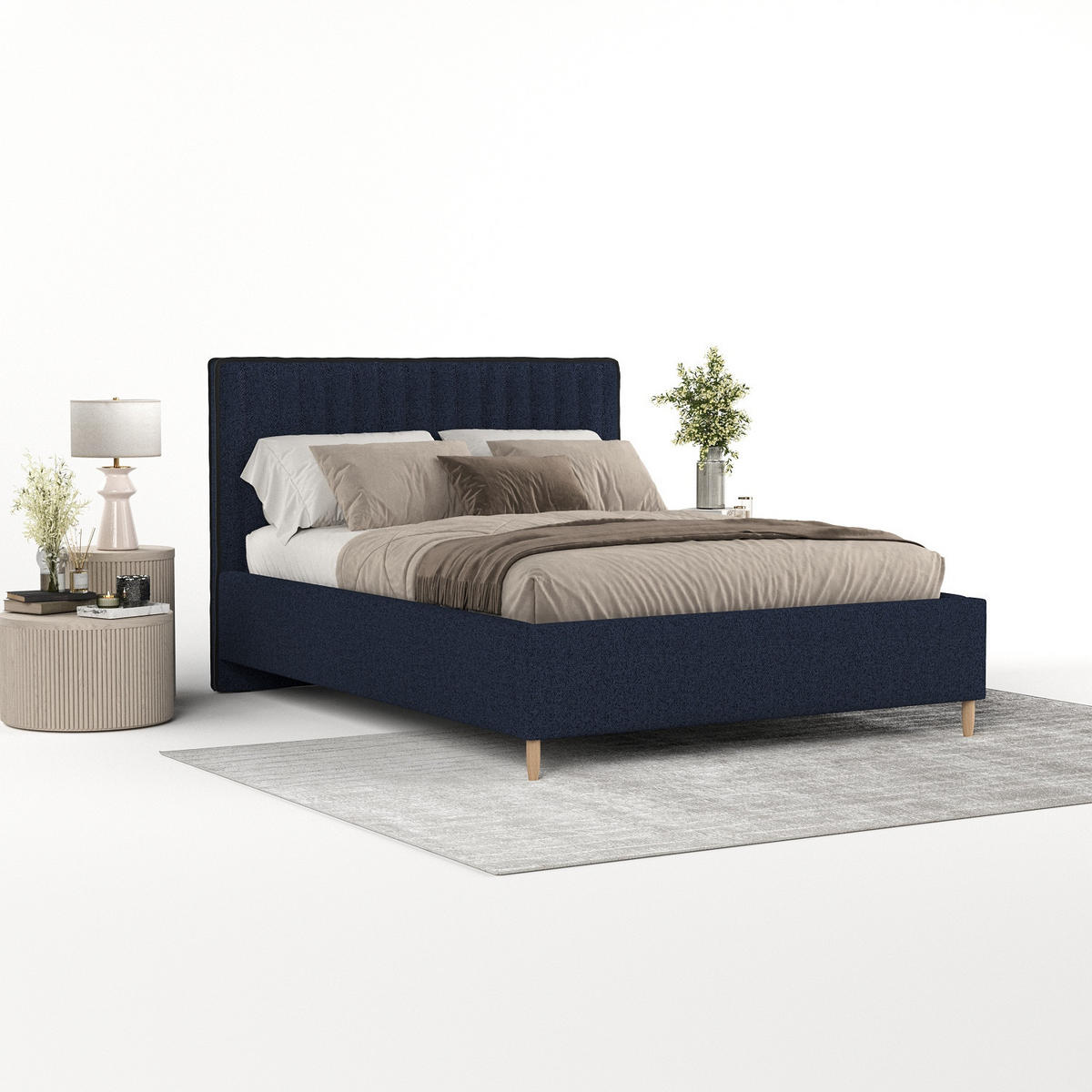 POLSTERBETT Aria 160/200 cm Marineblau im Riva Stoff - Naturfarben/Dunkelblau, Holz/Holzwerkstoff (160/200cm) - AltaBeds