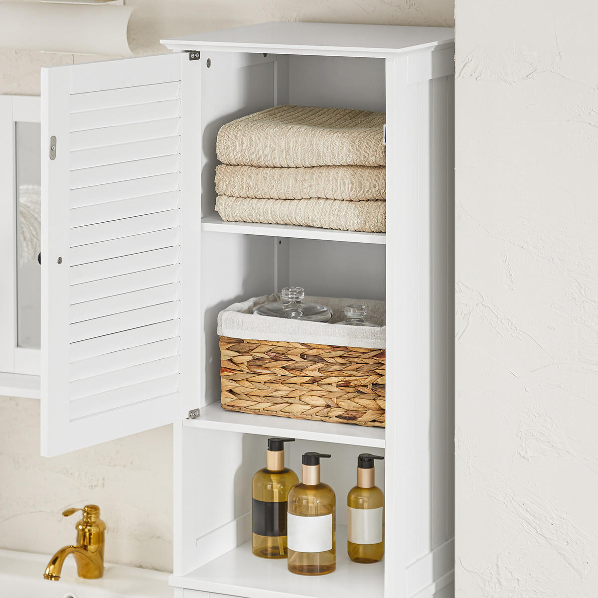 HOCHSCHRANK mit Wäschesack - Weiß, Holz/Holzwerkstoff (40/170/38cm) - SoBuy
