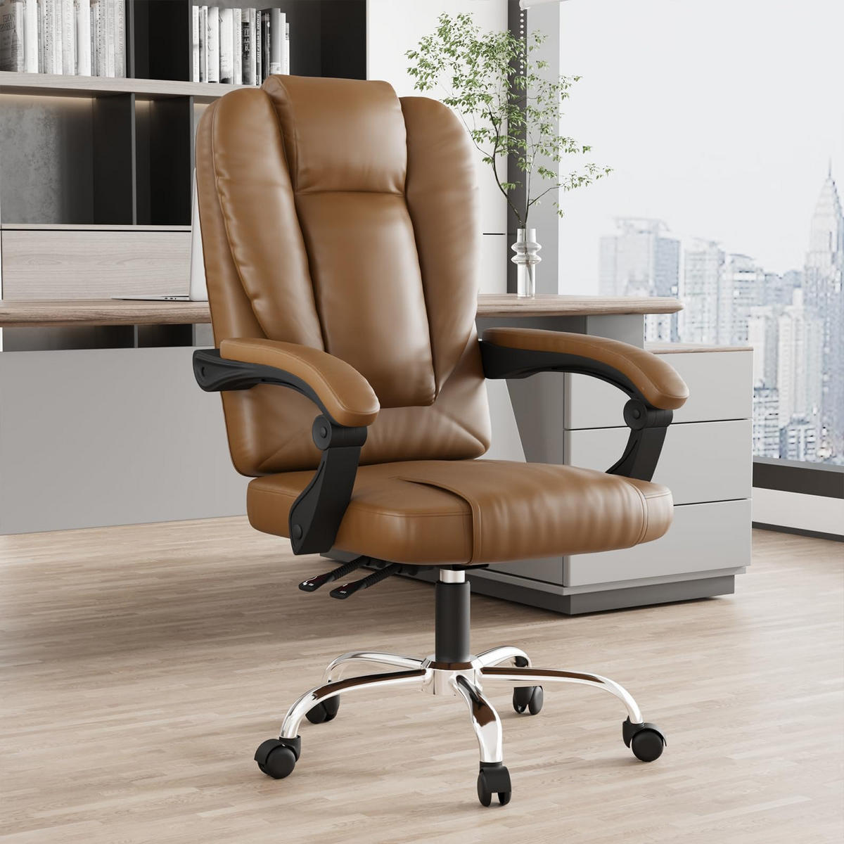 BÜROSTUHL Braun ergonomisch Kunstleder verstellbar - Braun, Leder (64/115/70cm) - Rattrix