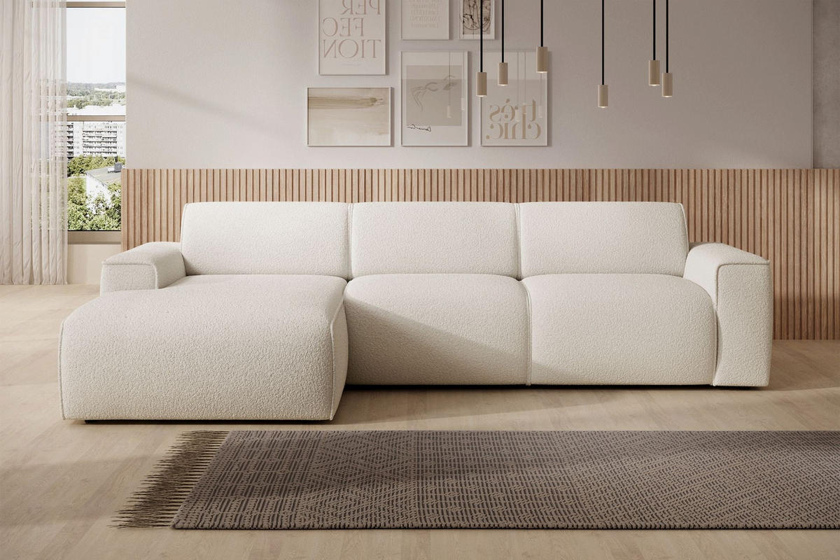 ECKSOFA Bouvi Creme links - Creme/Schwarz, Kunststoff/Textil (310/165cm) - Selsey