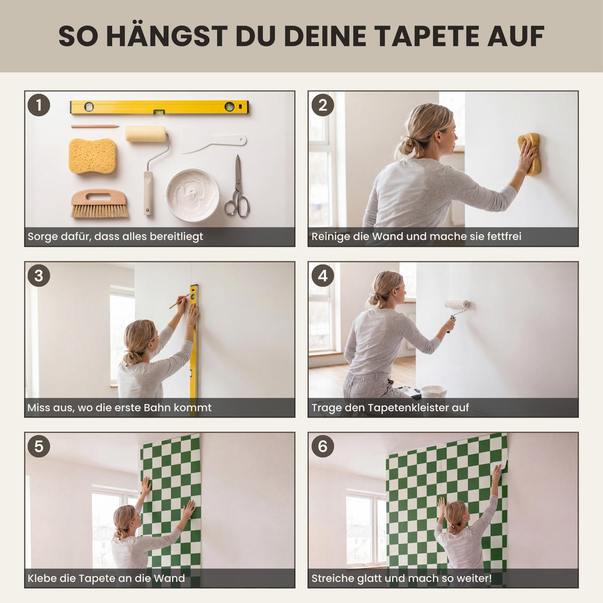 KINDERTAPETE - Schachbrett - Muster - Grün - 200x200 cm - Grün, Papier (200/200cm) - OnlyWow