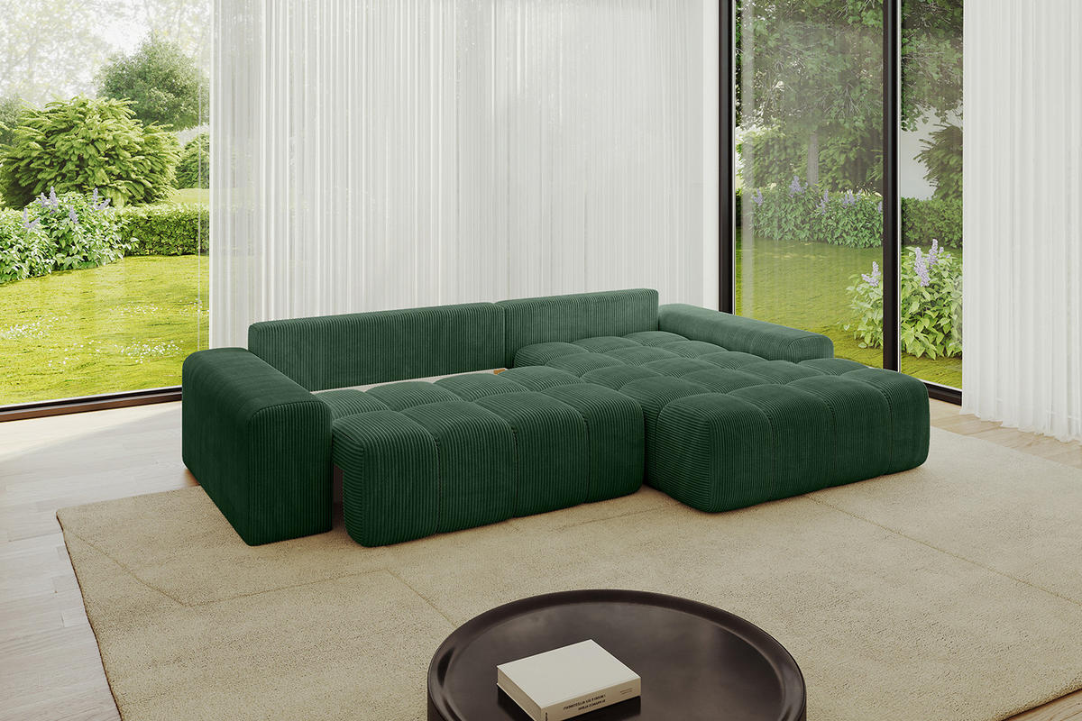 ECKSOFA Ottomane Rechts ENSI-L - 267x164x88 cm Grün - Grün, Holzwerkstoff/Kunststoff (164/267cm) - ALTDECOR