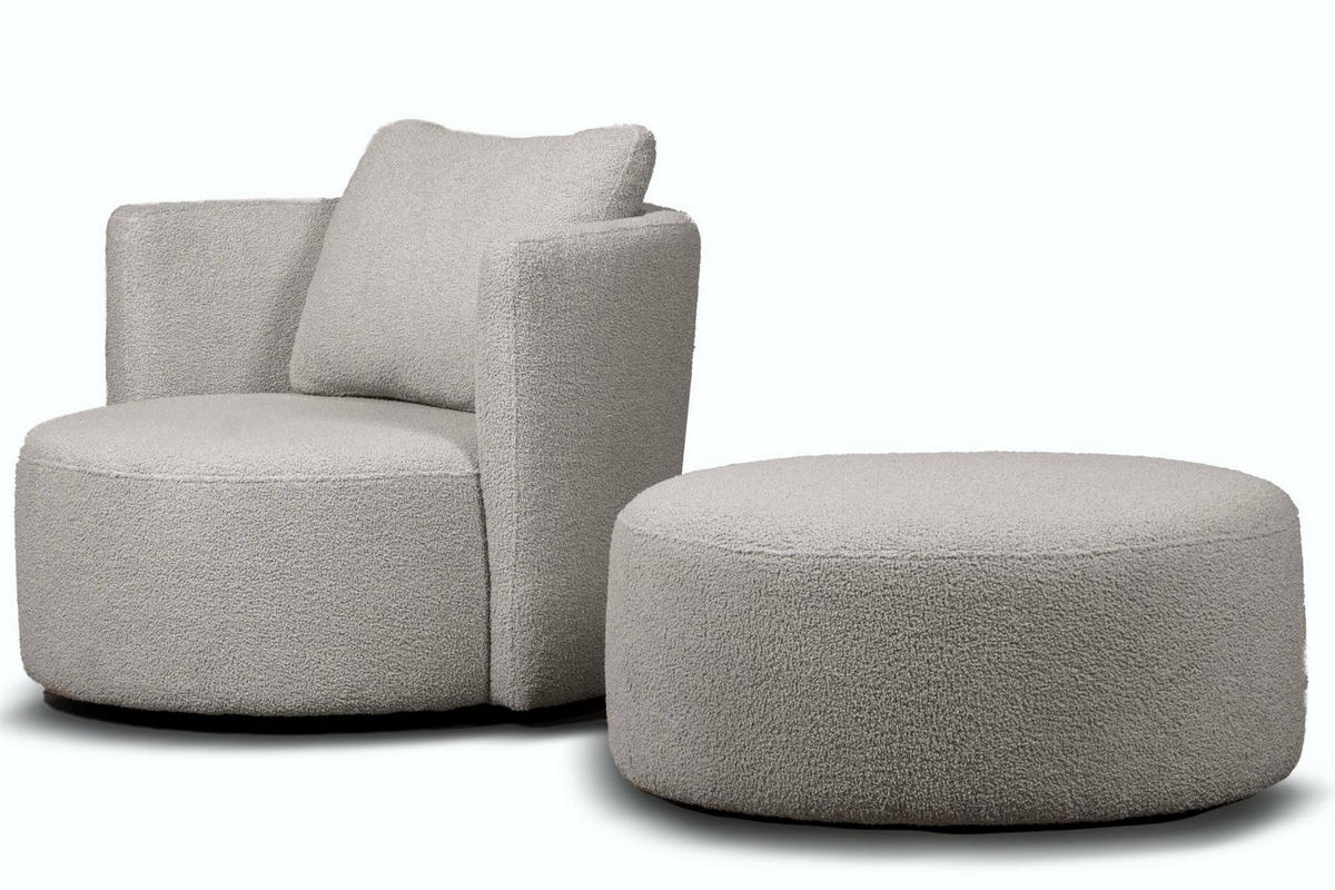 DREHSESSEL RAGGI 360° Drehfunktion mit inklusive dekorativem Kissen, Hellgrau - Hellgrau, Textil (92/75/94cm) - KONSIMO®