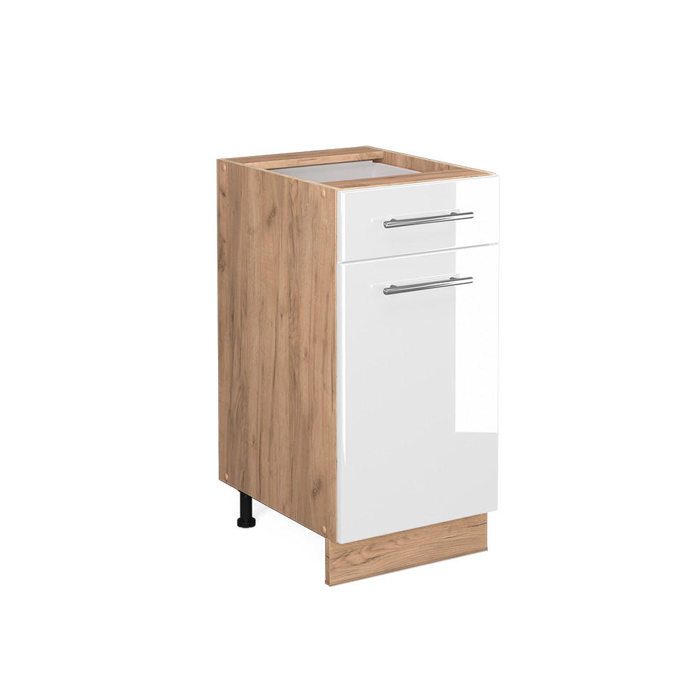 KÜCHENUNTERSCHRANK Fame-Line Weiß Hochglanz 40 cm ohne AP - Weiß Hochglanz/Eiche Wotan, Holzwerkstoff (40/82/51.6cm) - Vicco