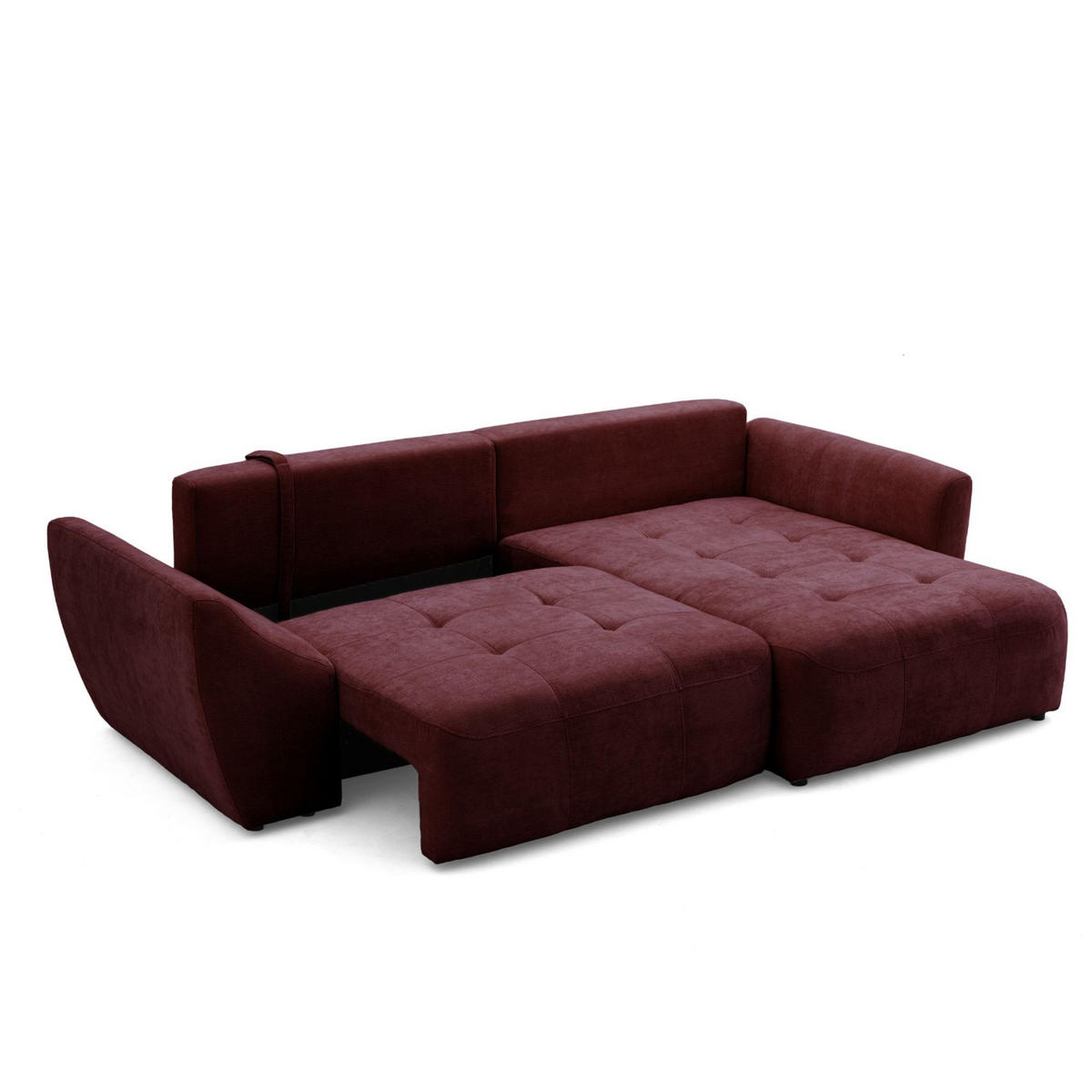 ECKSOFA NICE L Rechts mit Schlaffunktion 137x204 Chenille Rotwein - Schwarz/Dunkelrot, Holz/Textil (165/260cm) - Muffo