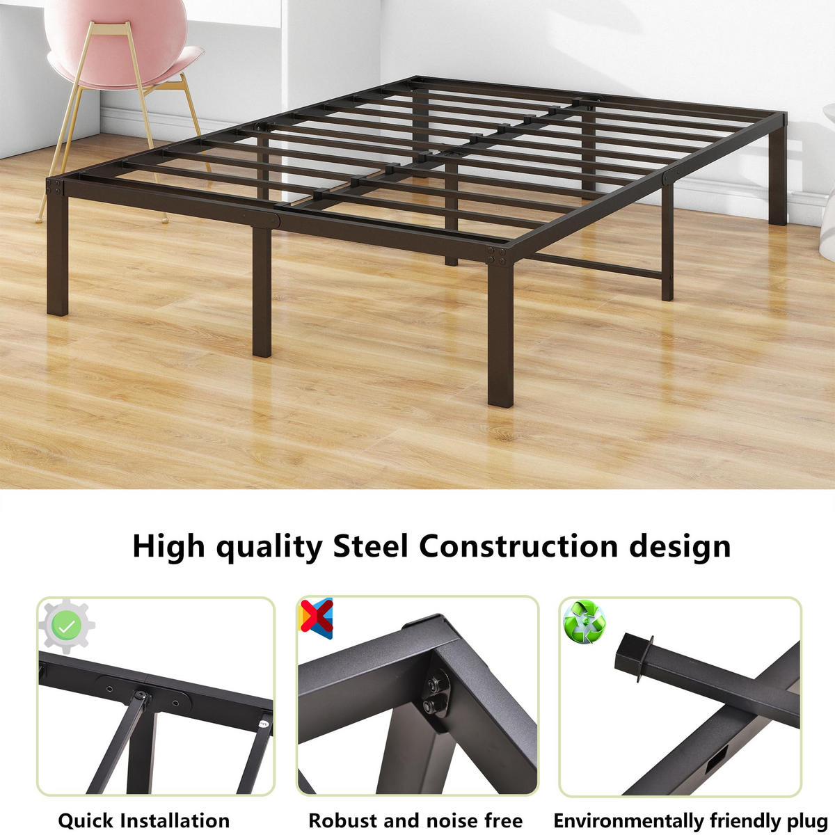 METALLBETT 120/200 cm DE-33035 mit Stauraum und geräuschlos Schwarz - Schwarz, Metall (120/200cm) - ComfortXL