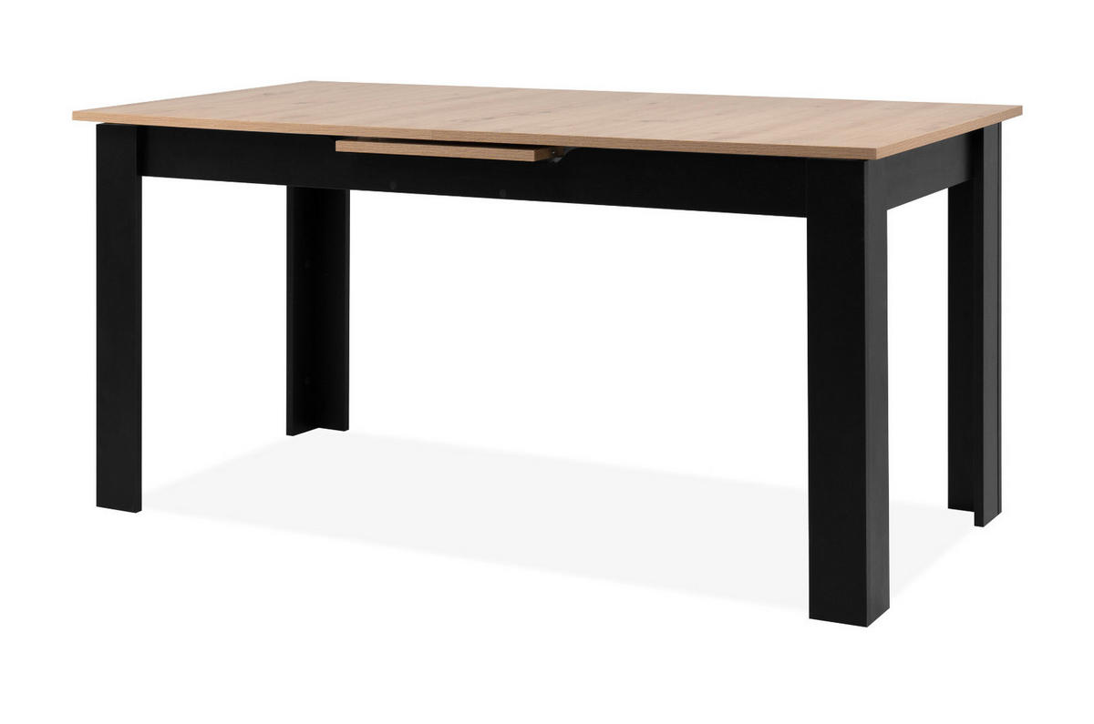 ESSTISCH Eiche Artisan, schwarz 160 - 20 cm, Küchentisch ausziehbar - Schwarz/Eiche Artisan, Holzwerkstoff (160/80/75cm) - Furn.Design