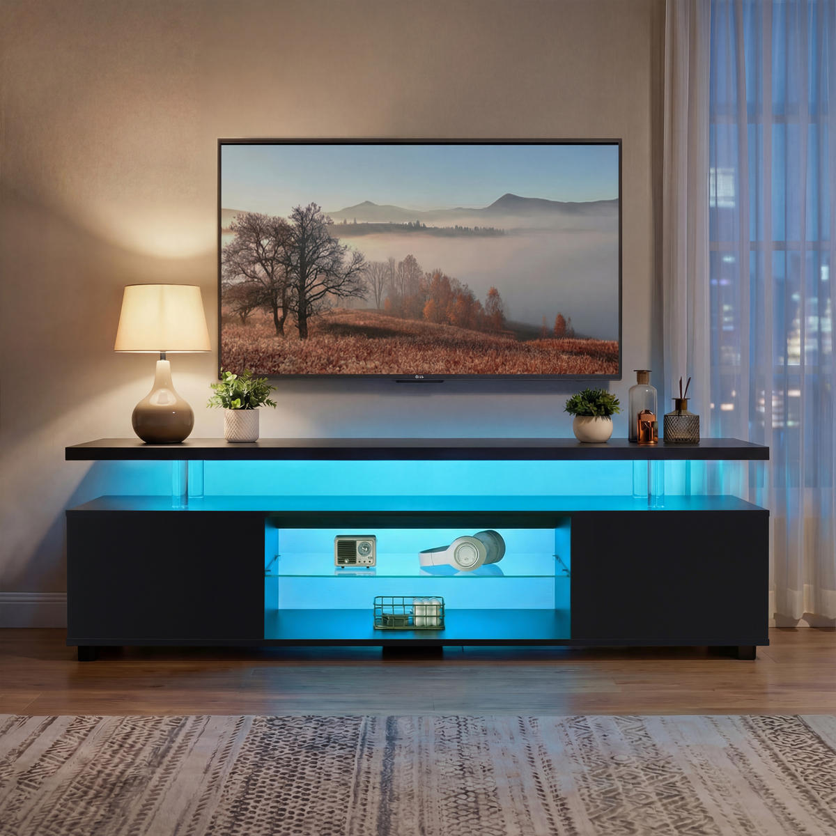TV-ELEMENT 130/40/48 cm Schwarz mit LED-Licht - Schwarz, Holz (130/48/40cm) - Oxeza