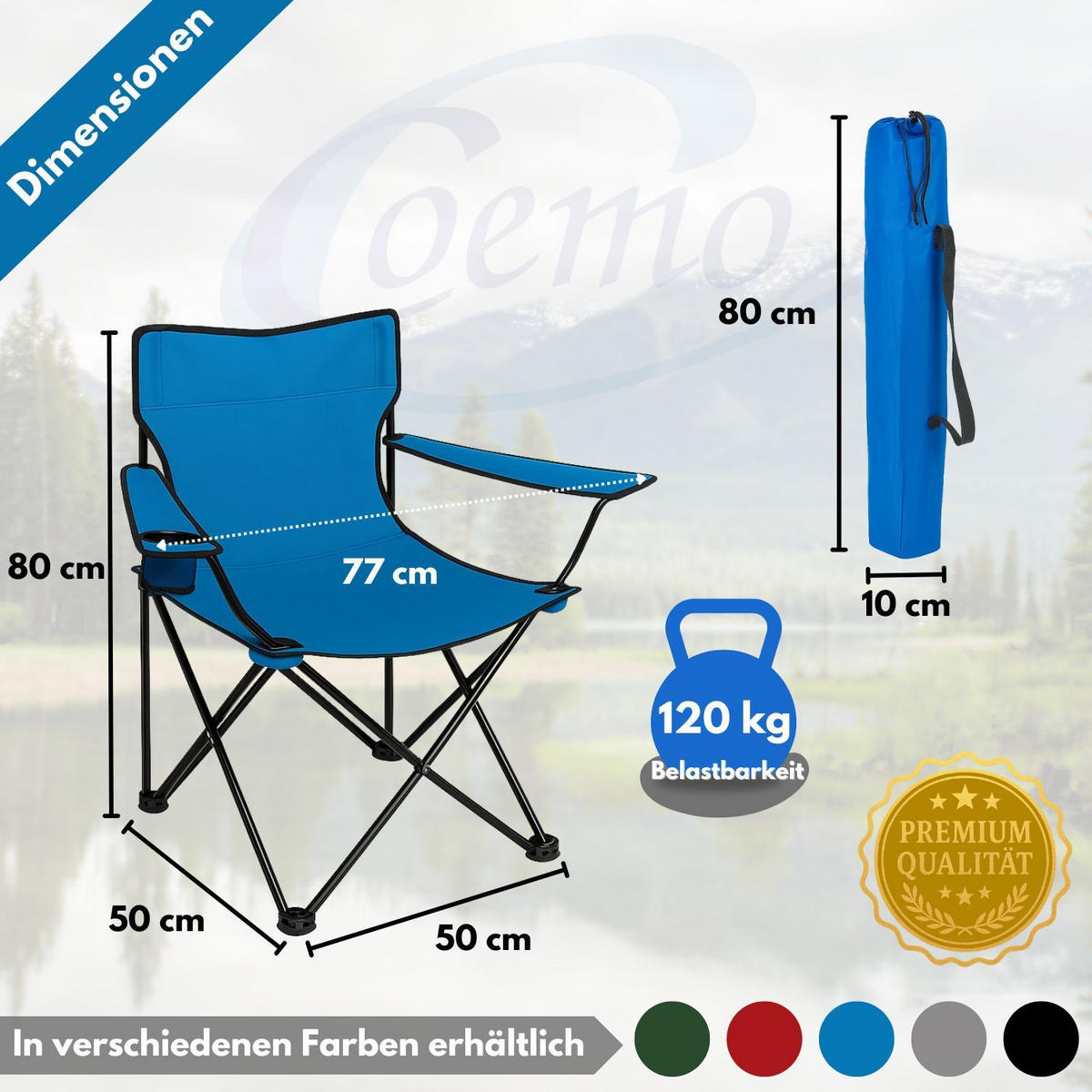 CAMPINGSTUHL FALTBAR in Blau - Blau, Metall (50/80/50cm) - Coemo