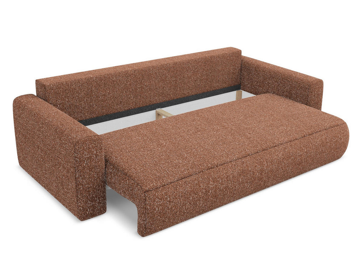 3-SITZER SOFA mit Schlaffunktion Strukturstoff Stoff Orange - Terra cotta/Schwarz, Kunststoff/Textil (238/82/105cm) - Makamii
