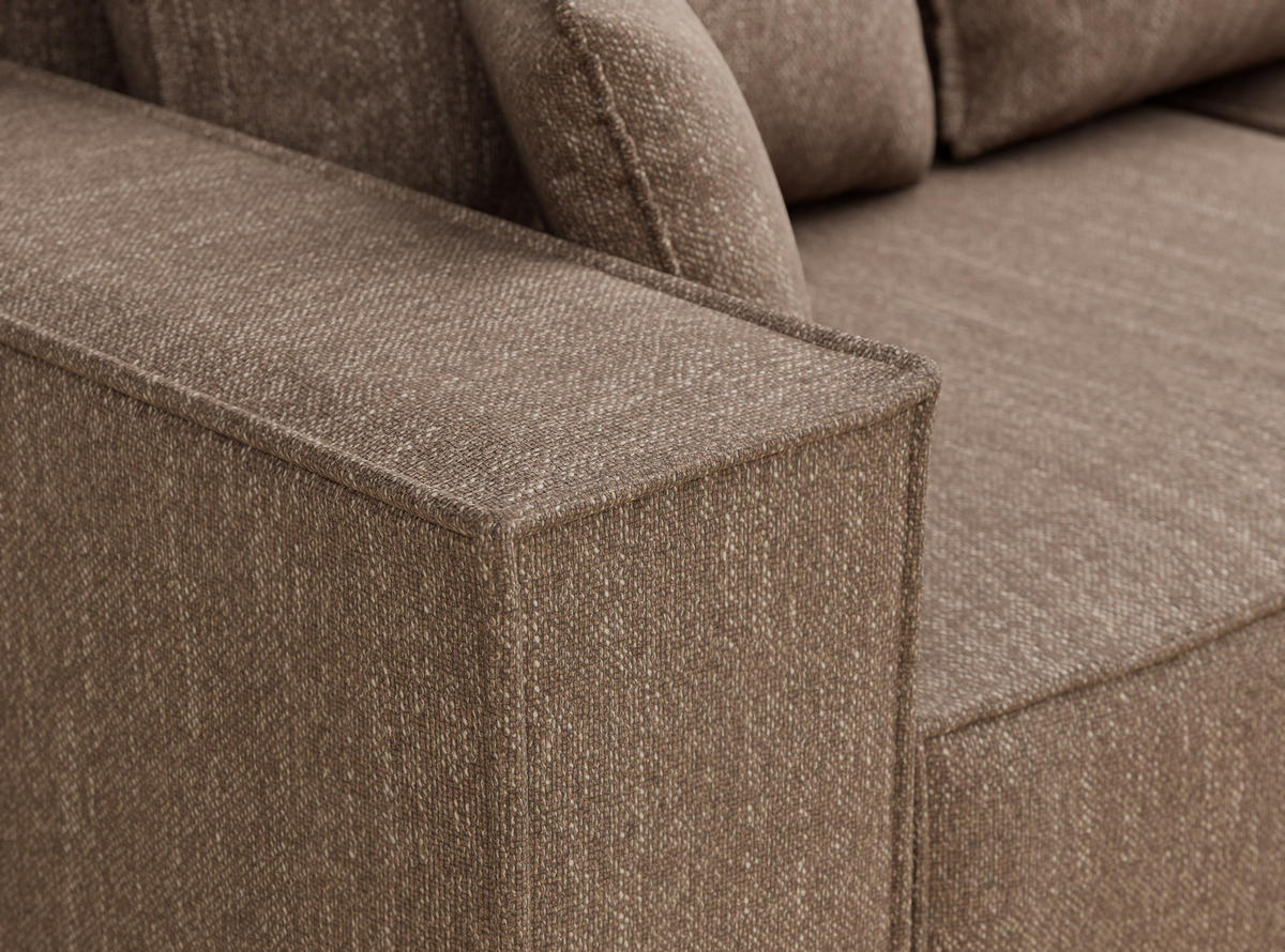 ECKSOFA MIT SCHLAFFUNKTION Moyo Hellbraun Webstoff - Hellbraun/Schwarz, Holz/Holzwerkstoff (255/148cm) - Maison de Reve
