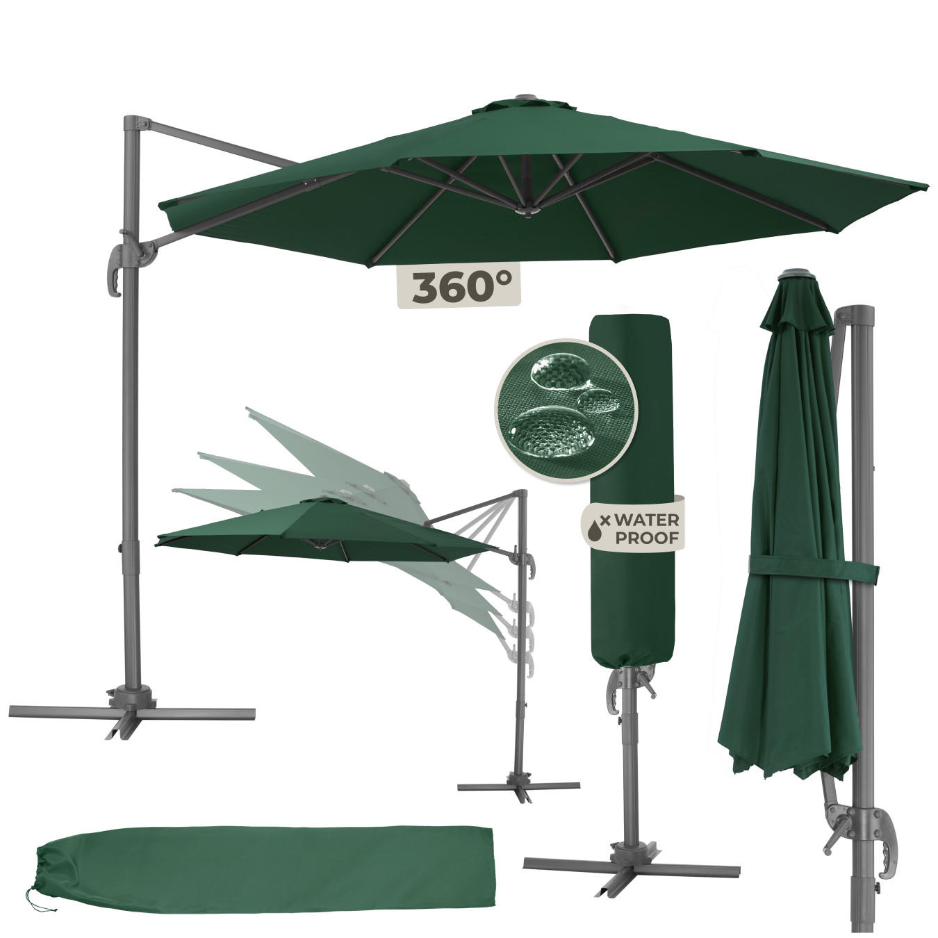 SONNENSCHIRM Daria,UV-Schutz 50+, inklusive Schutzhülle,grün - Grün, Metall (300/372cm) - tectake