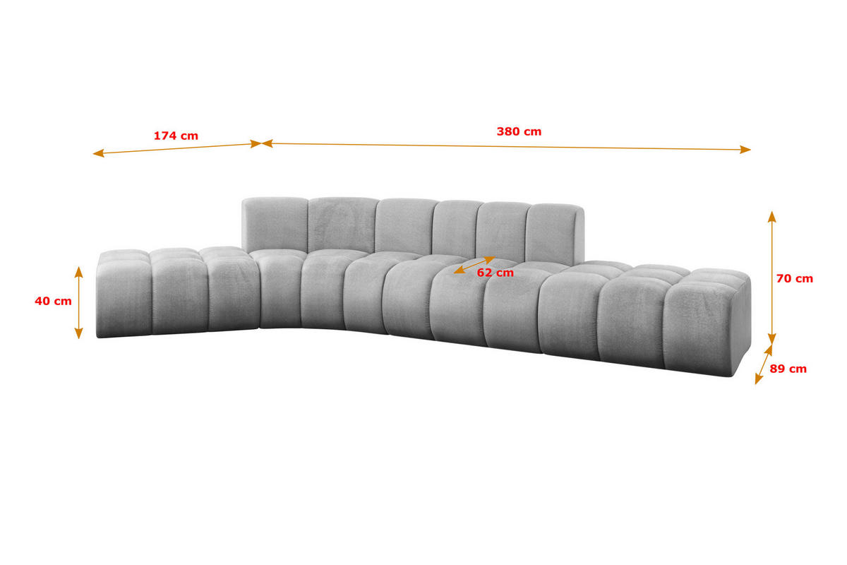 ECKSOFA modulares Sofa Solven-L1 - 380x174x70 cm Grau - Hellgrau, Holzwerkstoff/Textil (380/174cm) - ALTDECOR