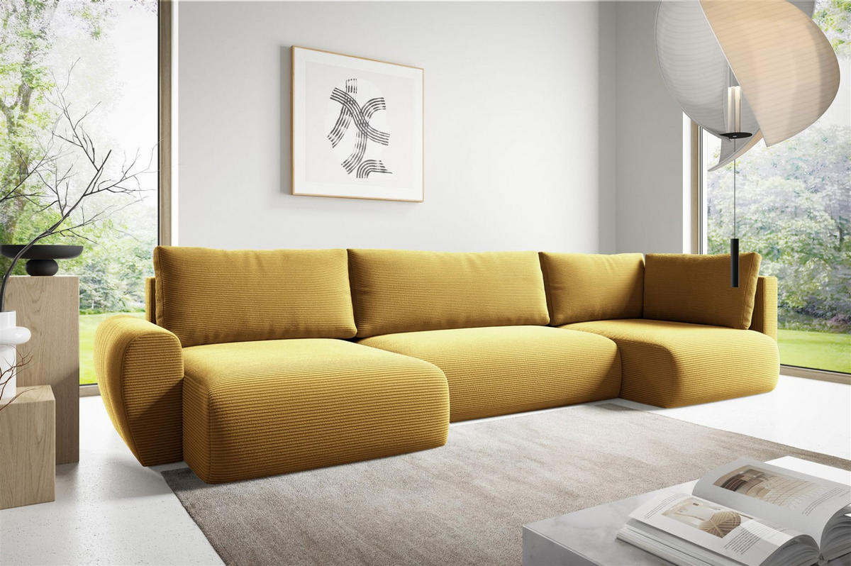 WOHNLANDSCHAFT Galan Mit Schlaffunktion - Gelb, Holzwerkstoff/Textil (385/70/153cm) - Fun Möbel