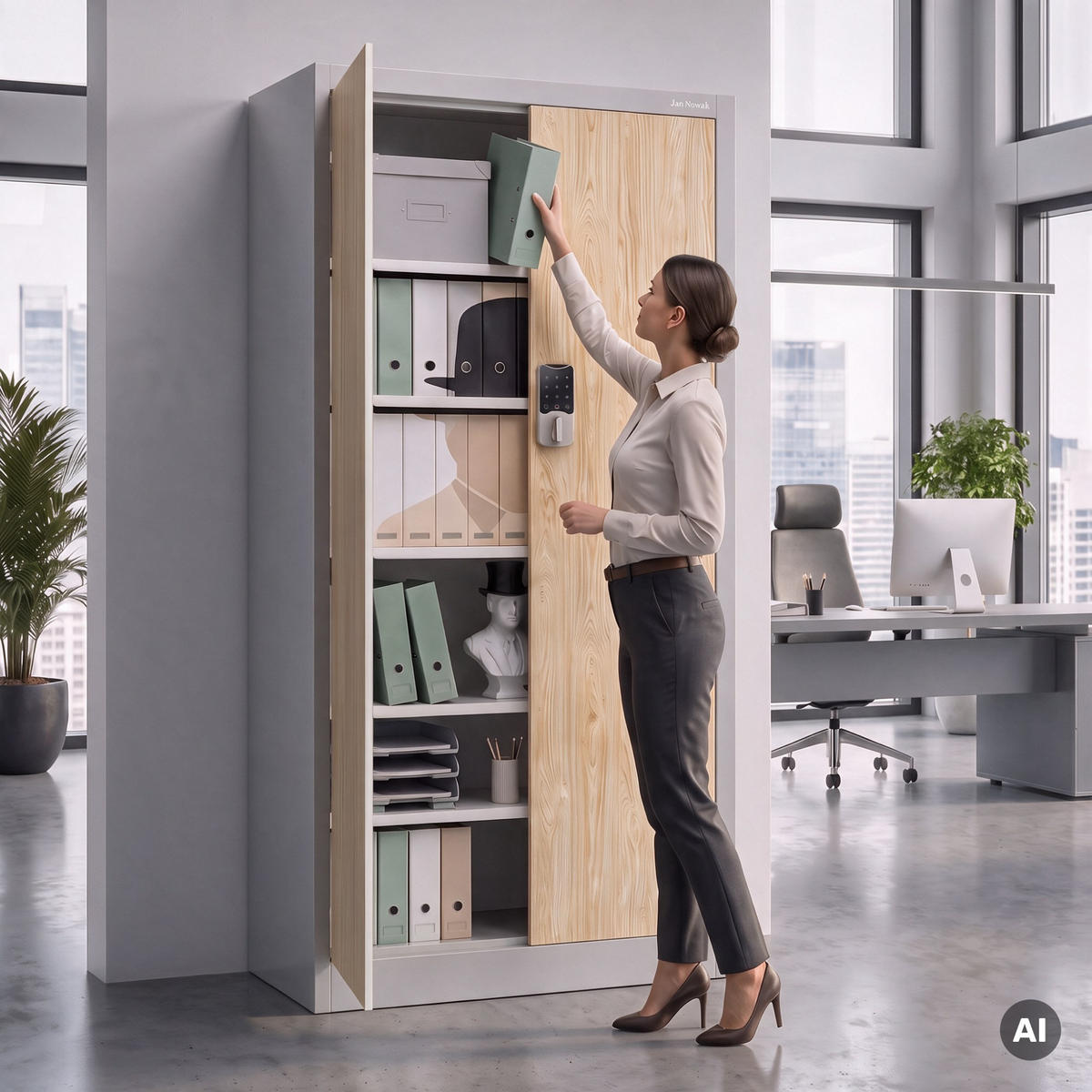 BÜROSCHRANK mit Zahlenschloss DANIEL 185x90x40 cm - Grau/Sonoma Eiche, Metall (90/185/40cm) - Jan Nowak