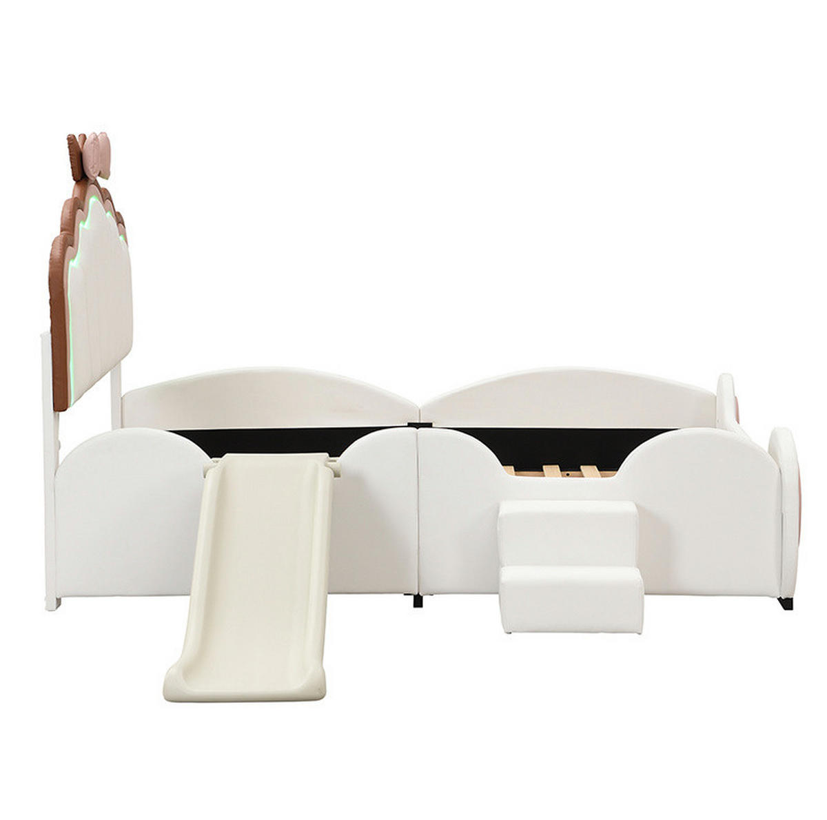 HOCHBETT 140/200 cm in Rosa/Weiß – mit Rutsche, Stufen und LED-Beleuchtung - Rosa, Kunststoff (140/200cm) - BEAOK
