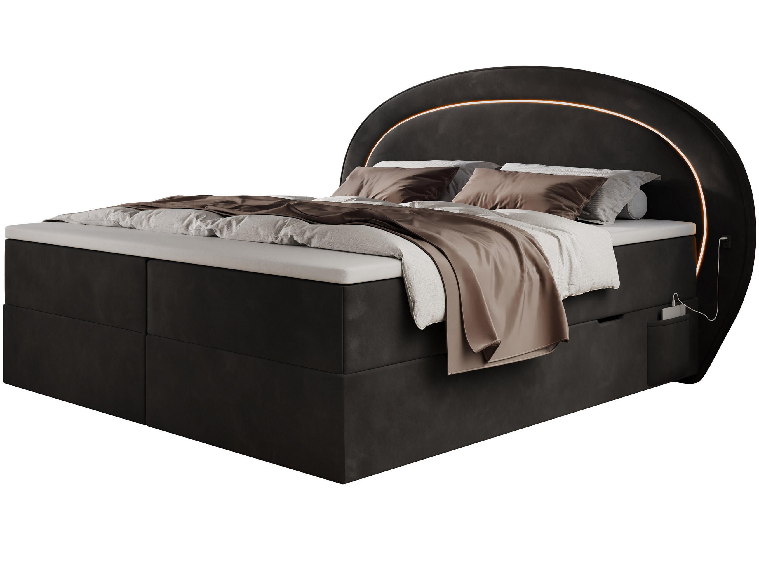 BOXBETT Nova 1 schwarz 180/200 cm mit LED H3 - Schwarz, Textil (180/200cm) - wonello