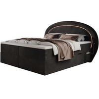 BOXBETT Nova 1 schwarz 180/200 cm mit LED H3 - Schwarz, Textil (180/200cm) - wonello