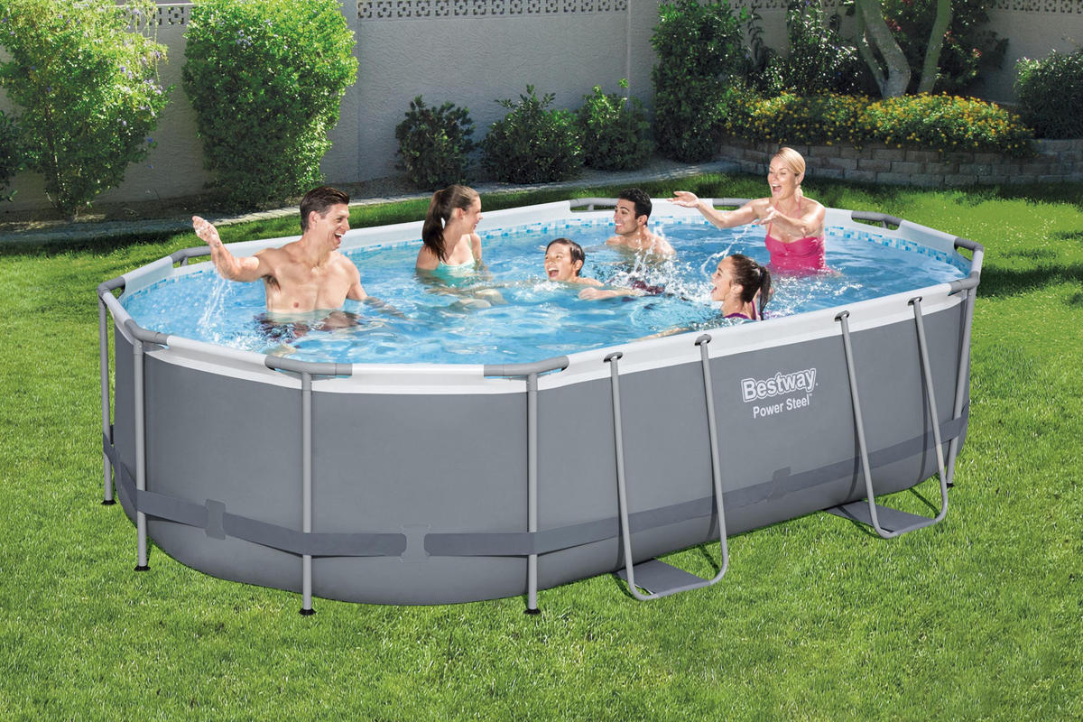 POOL Swom oval Grau 107x305x305cm - Grau, Kunststoff (305/107/305cm) - DELUKE