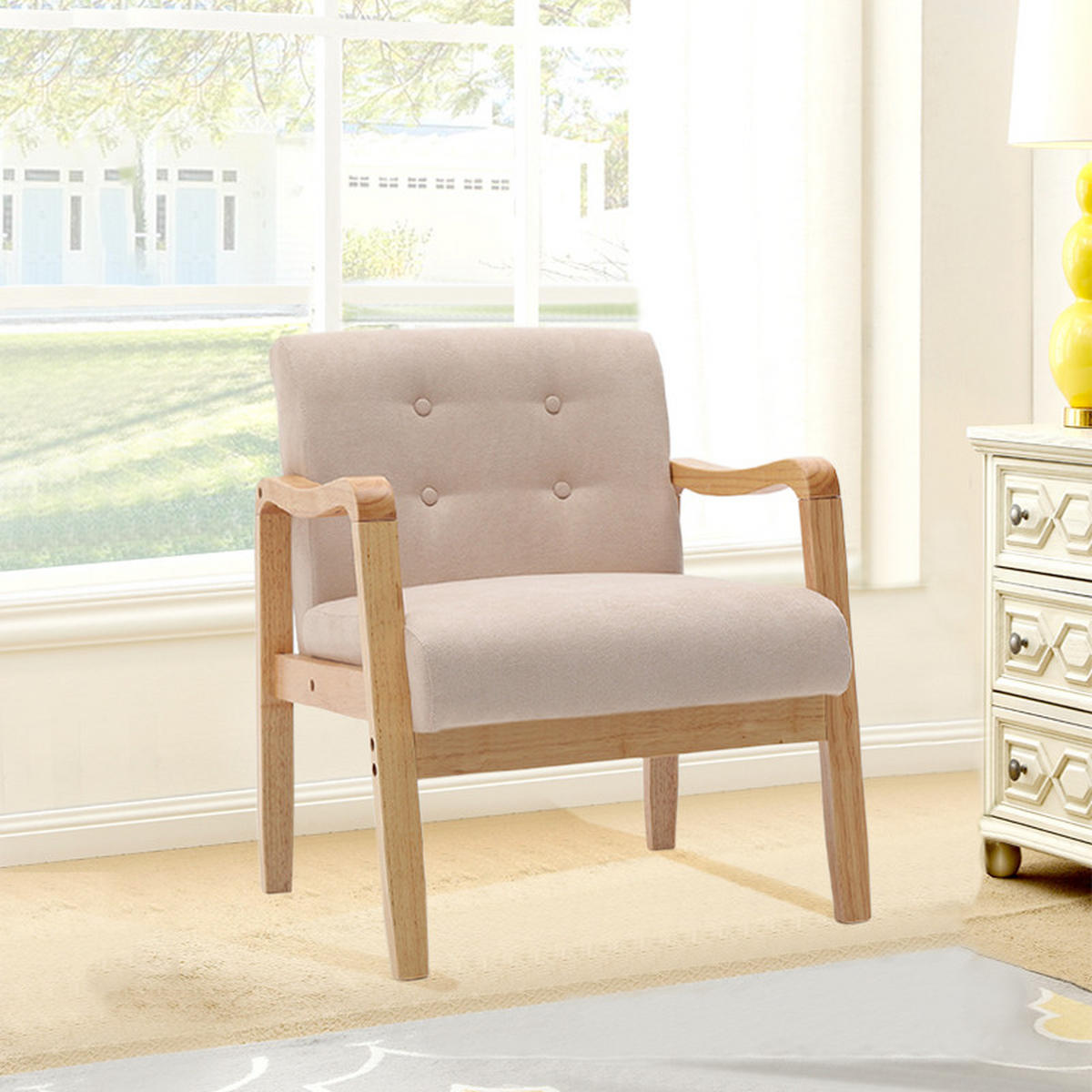 POLSTERSESSEL mit 35D Schaumstoff Armlehnen Holzrahmen Leinen in Beige 70 x 63 x 78 cm - Beige/Naturfarben, Holz/Textil (70/78/63cm) - Livingandhome