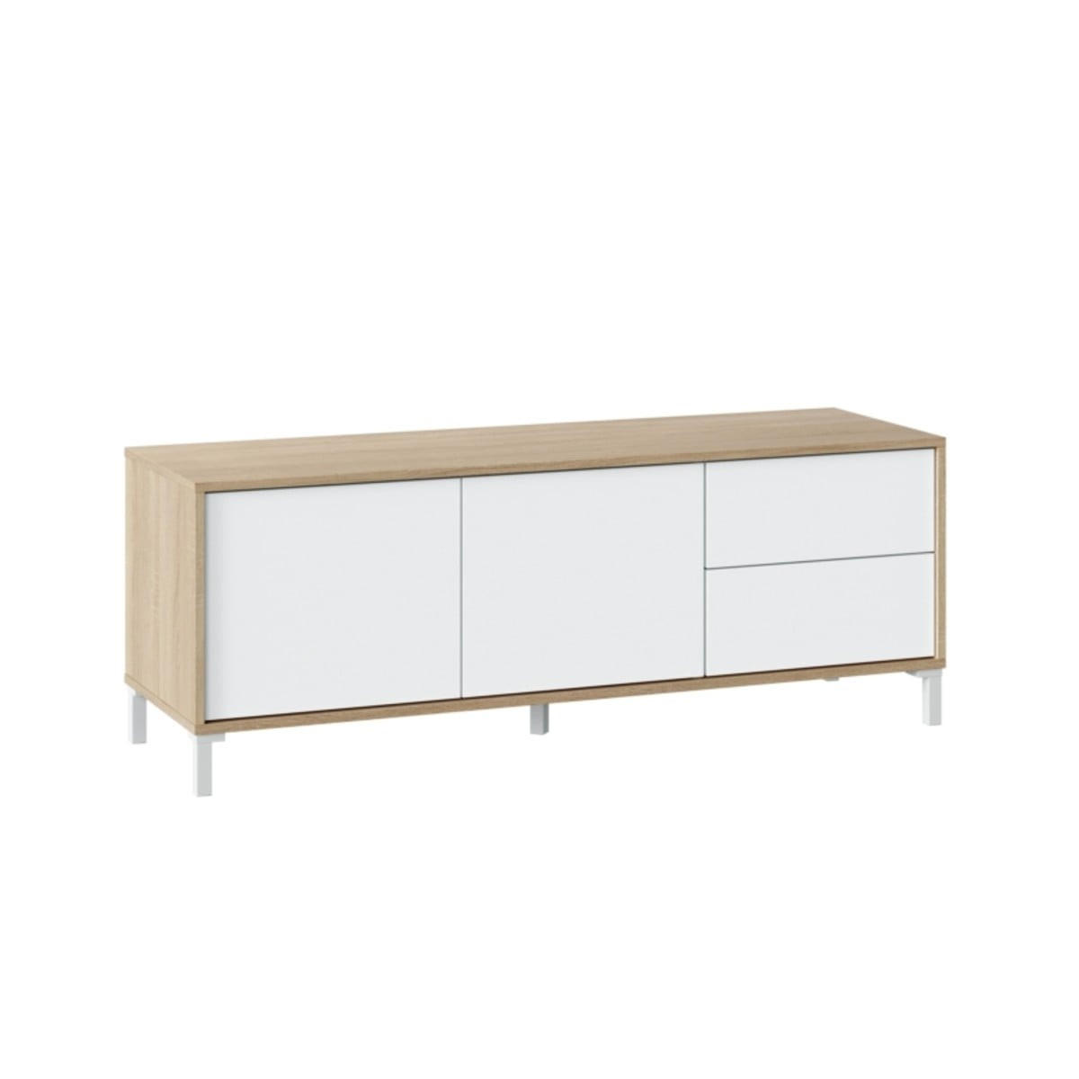 TV-MÖBEL mit 2 Türen und 2 Schubladen Brooklyn - L130 cm - Weiß/Eiche Artisan, Holzwerkstoff (41/47/8.5cm) - Calicosy
