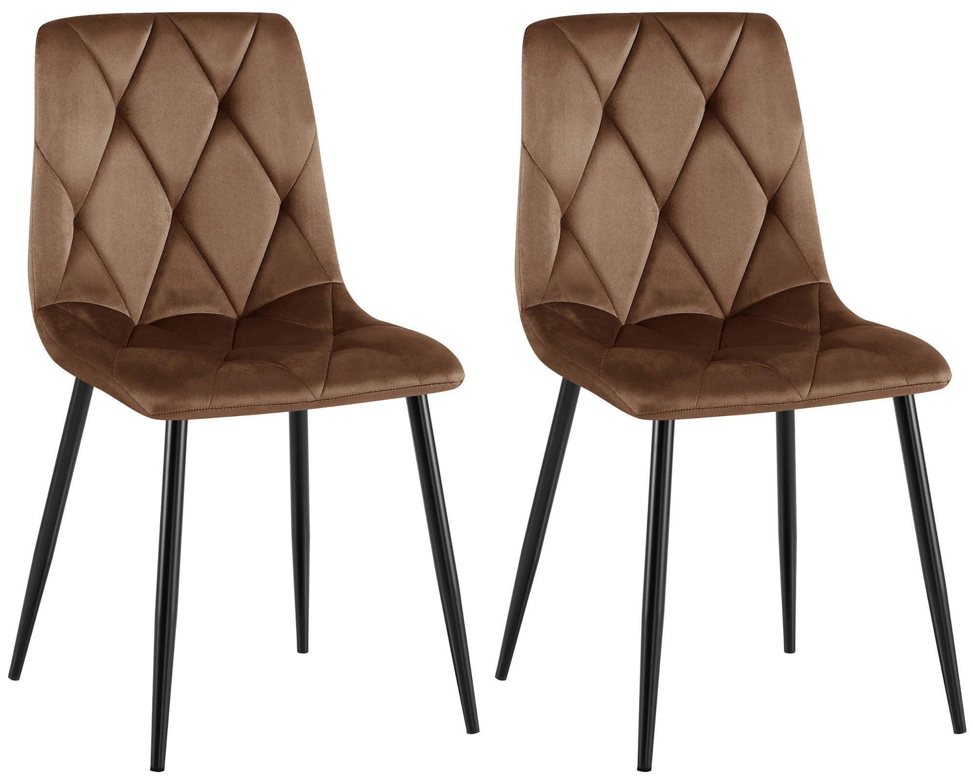 STUHL 2er Set Samt Braun - Schwarz/Braun, Textil/Metall (45/85/55cm) - CLP