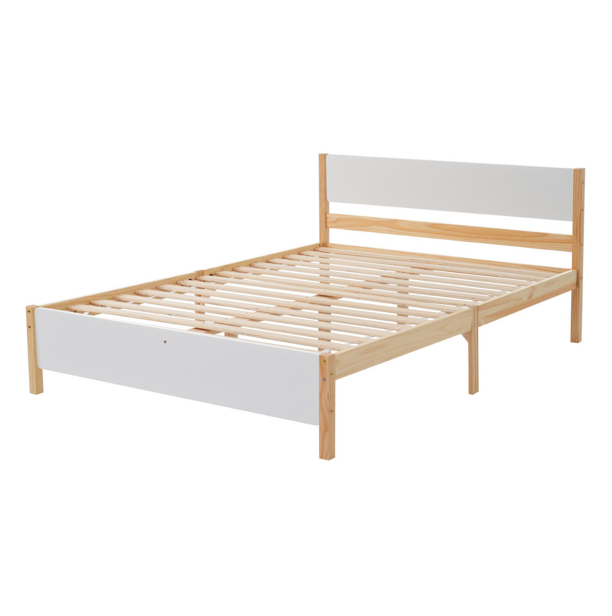RÁMOVÁ posteľ z masívneho dreva a MDF, 140/200 cm, biela/prírodná - prírodná farba, drevo (140/200cm) - BEAOK