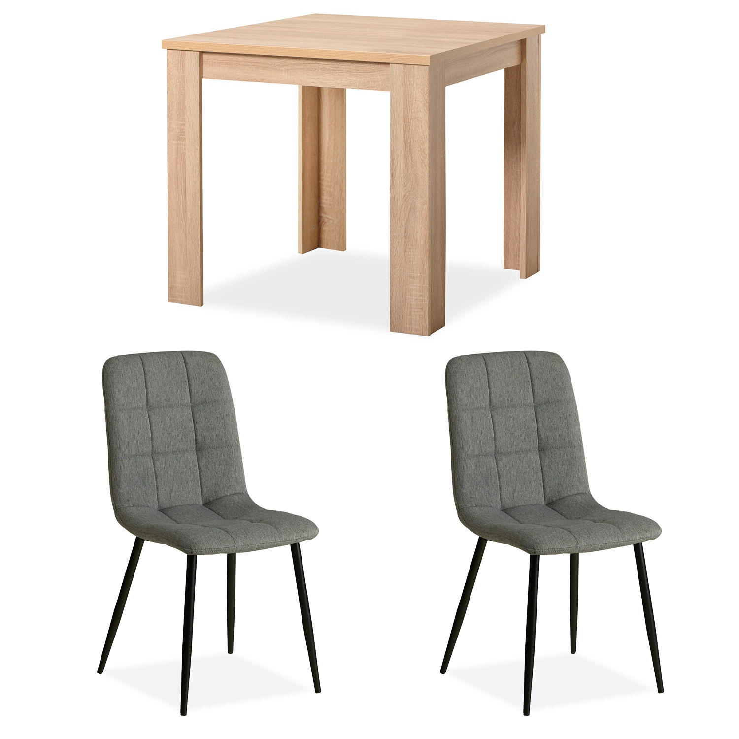 TISCHGRUPPE 80/80 cm in Natur mit 2 Stühlen in Grau - Naturfarben/Grau, Holz/Textil (80/75/80cm) - Homestyle4u