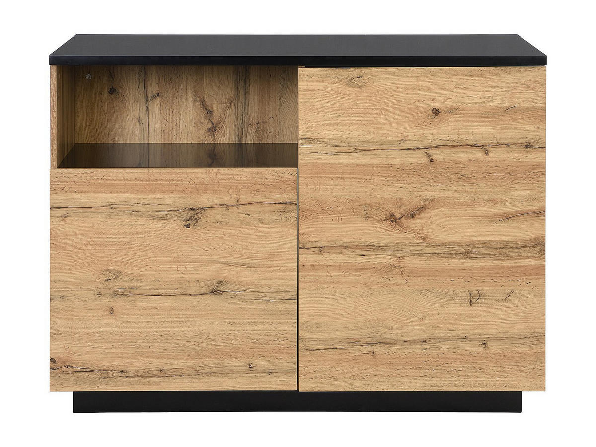 KÜCHENINSEL mit 2 Türen & 1 Ablagefach aus MDF - Holzfarben & Schwarz - CORELINA - Schwarz, Holz (120/90/60cm) - Vente-Unique