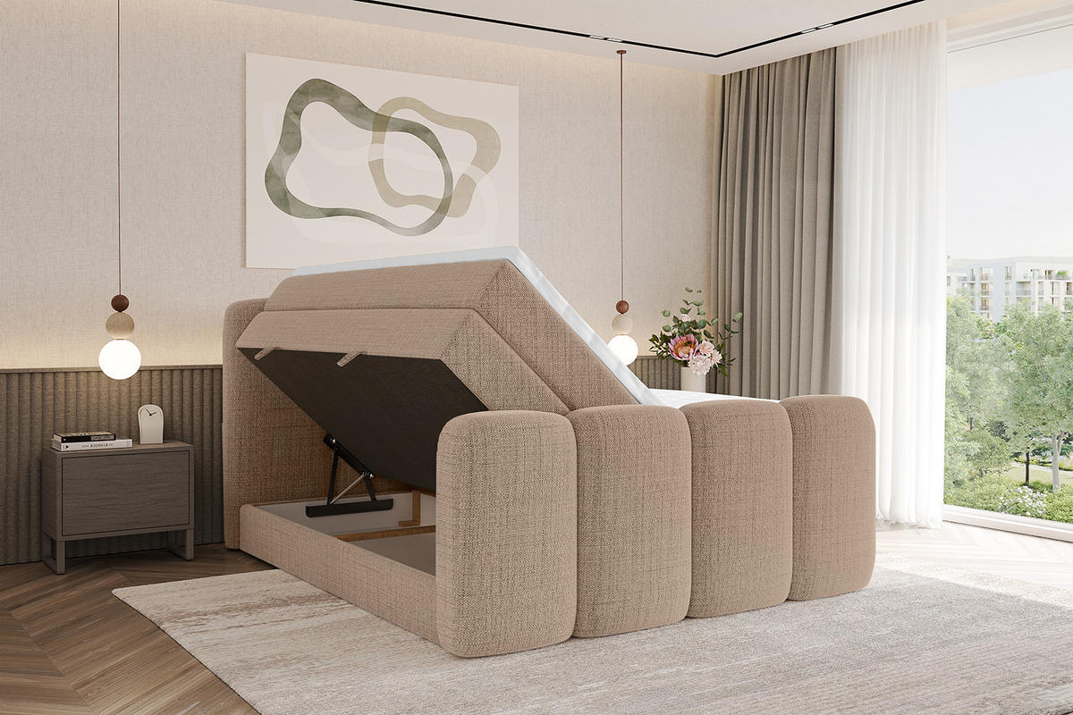BOXBETT mit Matratze H3|H4 und Lattenrost - NINA-Z KING - 200x200 cm Aragon - Dunkelbeige - Cappuccino, Holzwerkstoff (200/200cm)