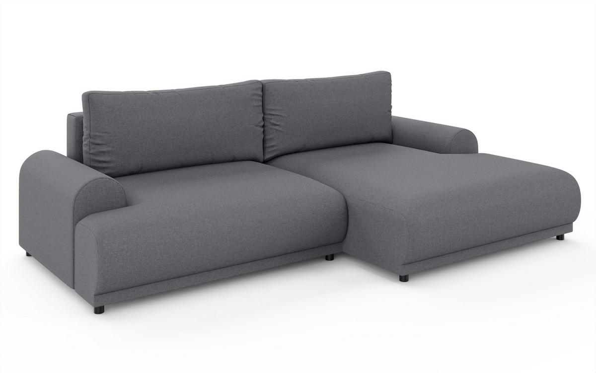 ECKSOFA mit Schlaffunktion, Bettkasten, extrabreite Ottomane rechts, abgerundete Armlehnen, B240/T145/H81 cm, Strukturstoff Dunkelgrau / 21033 - Dunkelgrau/Schwarz, Kunststoff/Textil (240/145cm) - luma-home