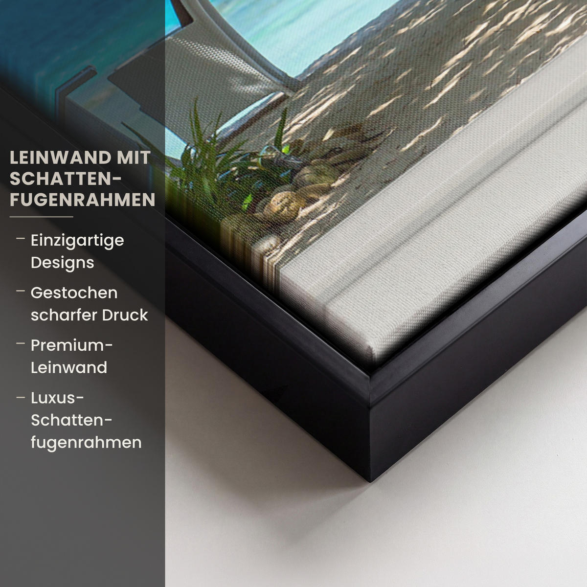 LEINWAND Bilder mit Rahmen - Aussicht - Baum - Meer - Palme - Hügel - Strand - Blau - 50x70 - Blau, Textil (50/70cm) - MuchoWow