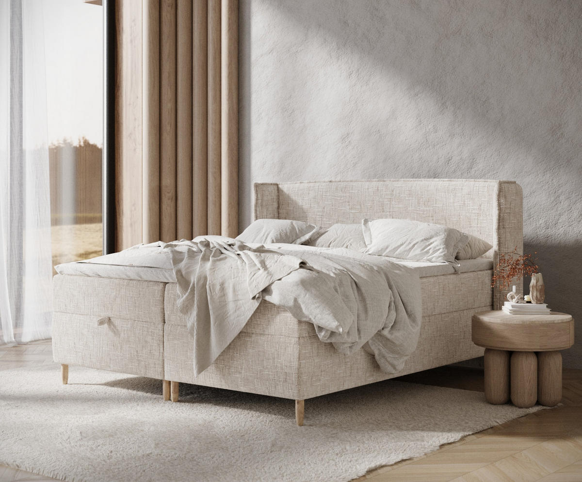 BOXBETT Monpelli Creme 140/200 cm im Webstoff - Creme/Naturfarben, Holz/Holzwerkstoff (140/200cm) - Maison de Reve