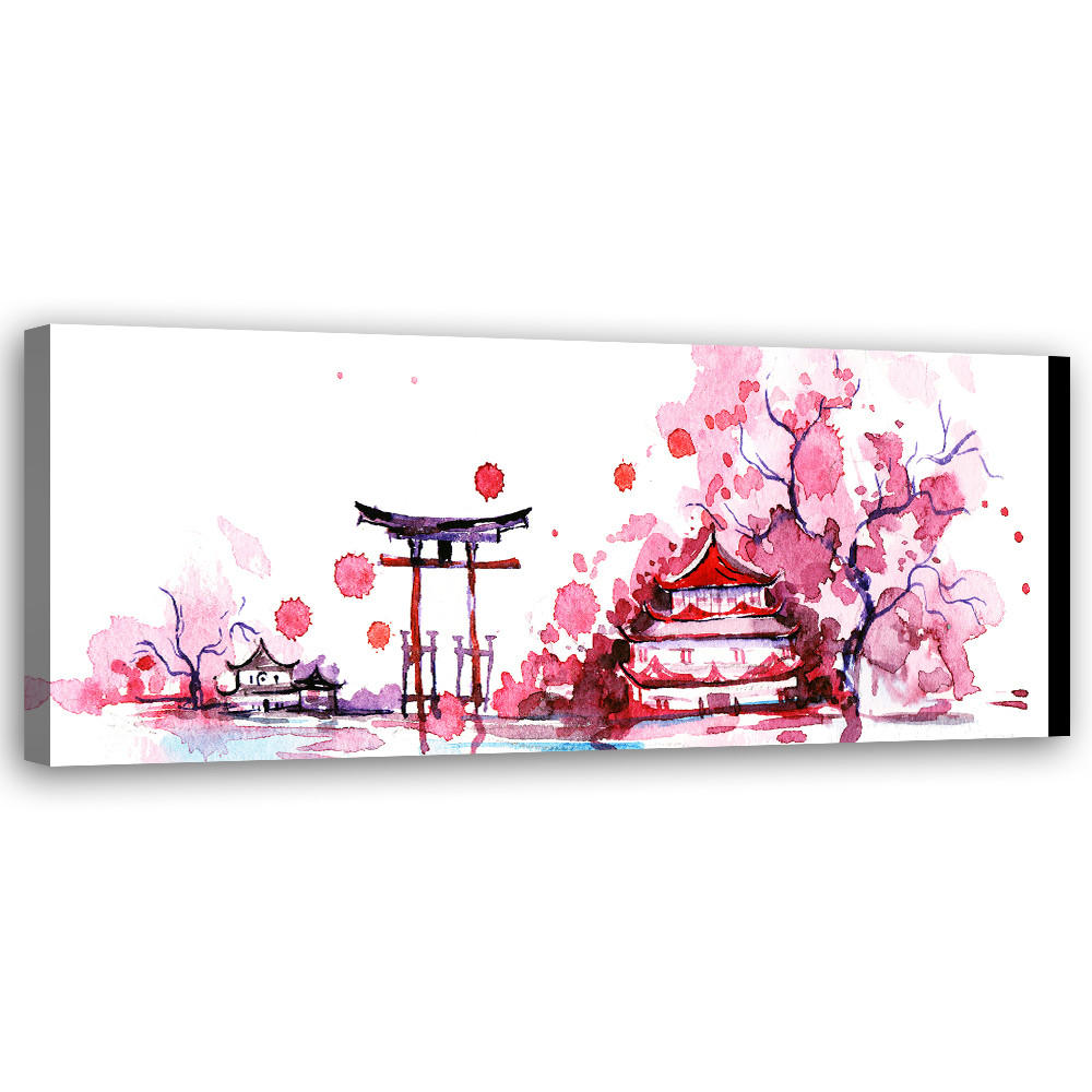 WANDBILD japanische landschaft aquarell - Pink, Textil (90/30cm) - Feeby